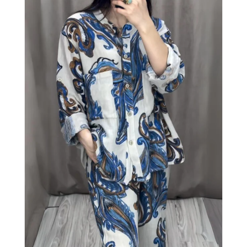 💕 49% Rabatt 💕Zweiteiliges bedrucktes Hemd- und Hosenset für Damen