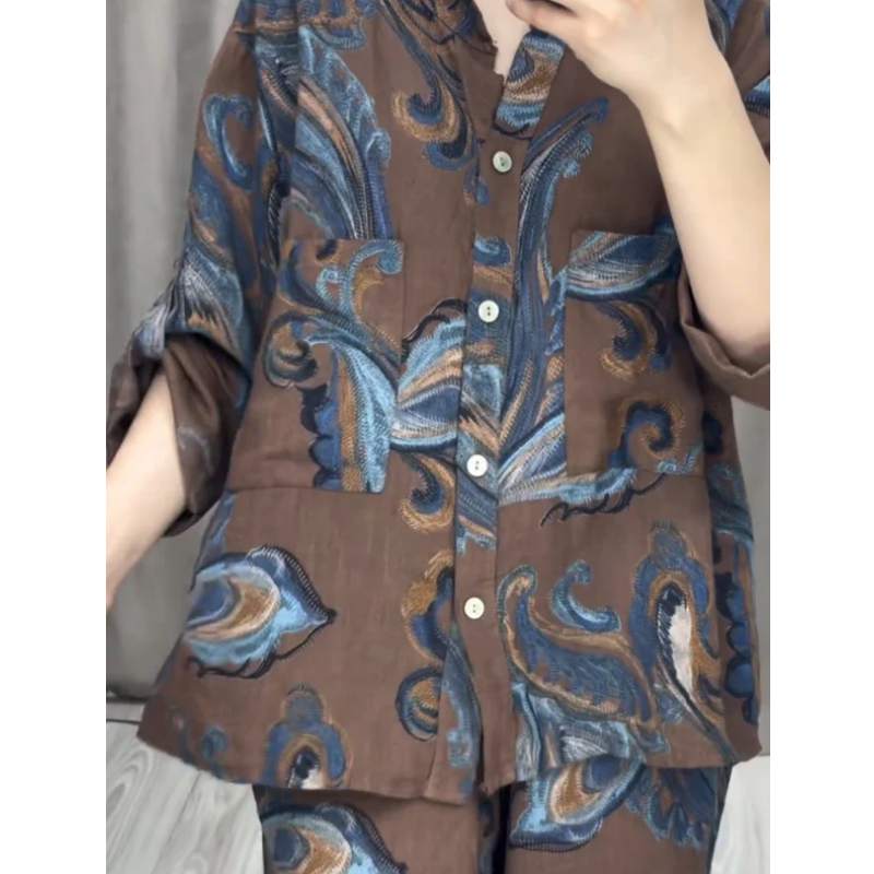 💕 49% Rabatt 💕Zweiteiliges bedrucktes Hemd- und Hosenset für Damen