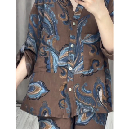 💕 49% Rabatt 💕Zweiteiliges bedrucktes Hemd- und Hosenset für Damen