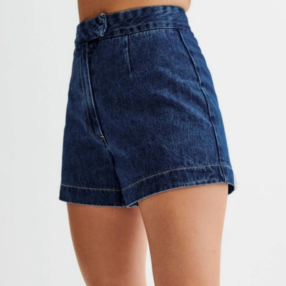 👖 Damen Denim Zweiteiler-Set ✨ Figurformendes Jeansweste & Shorts Set im Clean-Schnitt