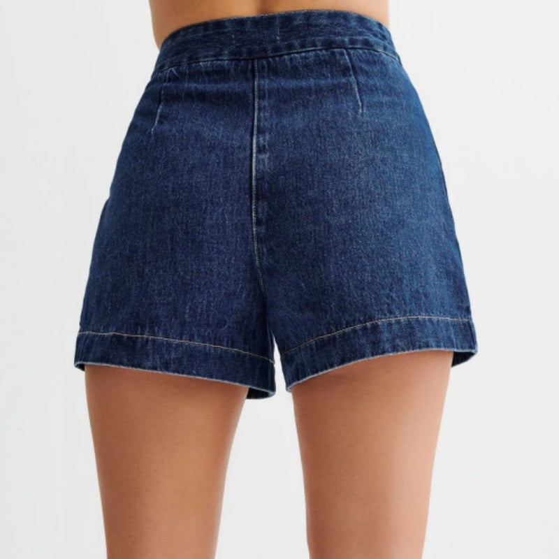 👖 Damen Denim Zweiteiler-Set ✨ Figurformendes Jeansweste & Shorts Set im Clean-Schnitt