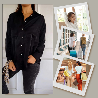 Langarm-Hemd aus merzerisierter Baumwolle mit einfarbigem Revers für Damen