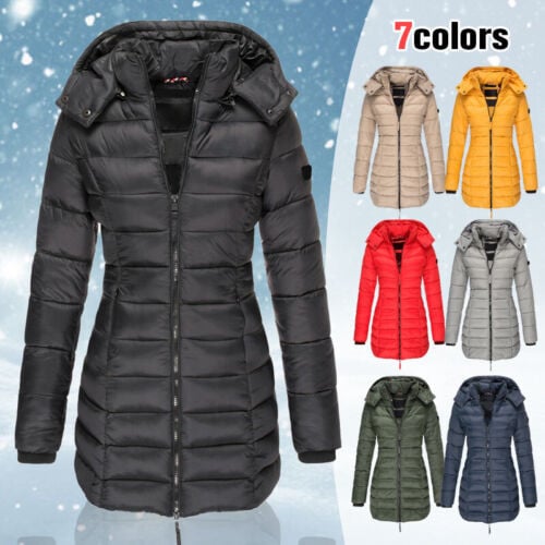 📢📢50% Rabatt + KOSTENLOSER VERSAND!!! 🎉✨ Mittellange wattierte Winterjacke für Damen – einfarbig & warme Kapuze