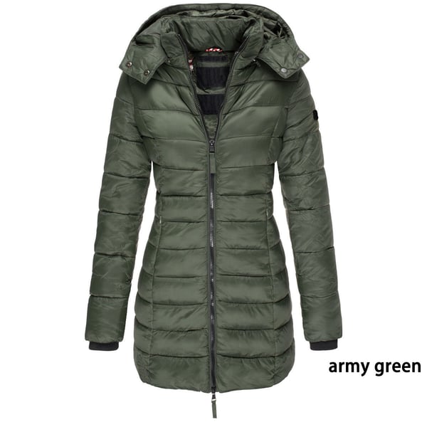 📢📢50% Rabatt + KOSTENLOSER VERSAND!!! 🎉✨ Mittellange wattierte Winterjacke für Damen – einfarbig & warme Kapuze