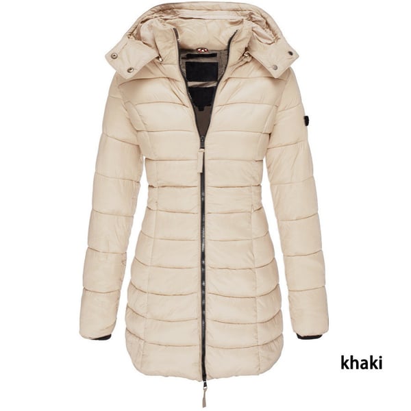 📢📢50% Rabatt + KOSTENLOSER VERSAND!!! 🎉✨ Mittellange wattierte Winterjacke für Damen – einfarbig & warme Kapuze