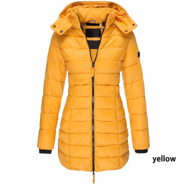 📢📢50% Rabatt + KOSTENLOSER VERSAND!!! 🎉✨ Mittellange wattierte Winterjacke für Damen – einfarbig & warme Kapuze