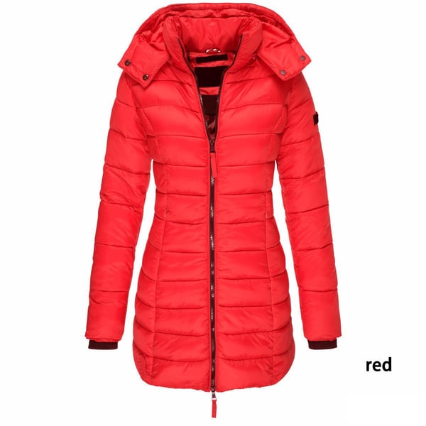 📢📢50% Rabatt + KOSTENLOSER VERSAND!!! 🎉✨ Mittellange wattierte Winterjacke für Damen – einfarbig & warme Kapuze