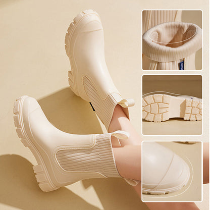 Wasserdichte rutschfeste mittelhohe Stiefel mit dicker Sohle