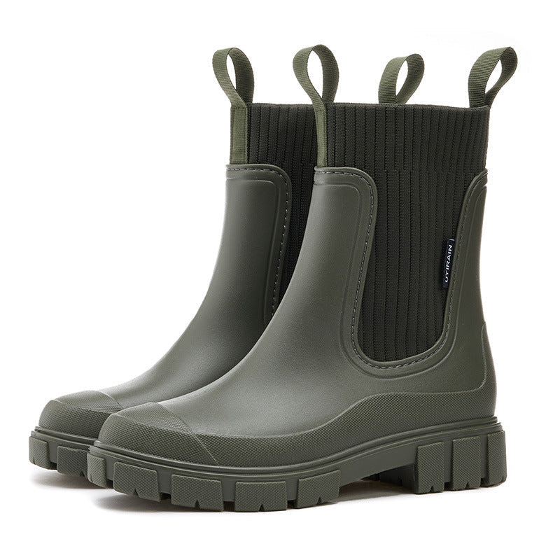 Wasserdichte rutschfeste mittelhohe Stiefel mit dicker Sohle