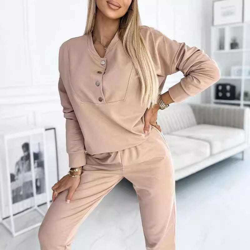 📢📢50% Rabatt!!! 🎉✨ Lässiges Set aus Oberteil mit Knopfleiste & Hose
