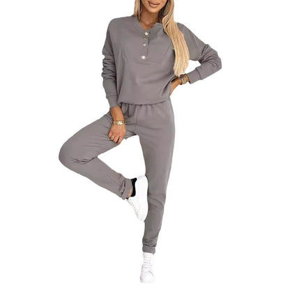 📢📢50% Rabatt!!! 🎉✨ Lässiges Set aus Oberteil mit Knopfleiste & Hose