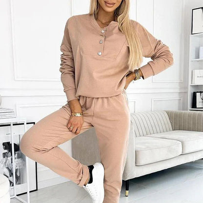 📢📢50% Rabatt!!! 🎉✨ Lässiges Set aus Oberteil mit Knopfleiste & Hose