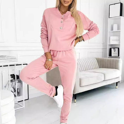 📢📢50% Rabatt!!! 🎉✨ Lässiges Set aus Oberteil mit Knopfleiste & Hose