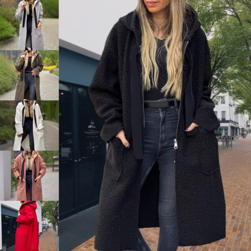 📢🎉50%Rabatt!!!🛍️✨Trendiger Damenmantel mit Reißverschluss, Kapuze und Taschen