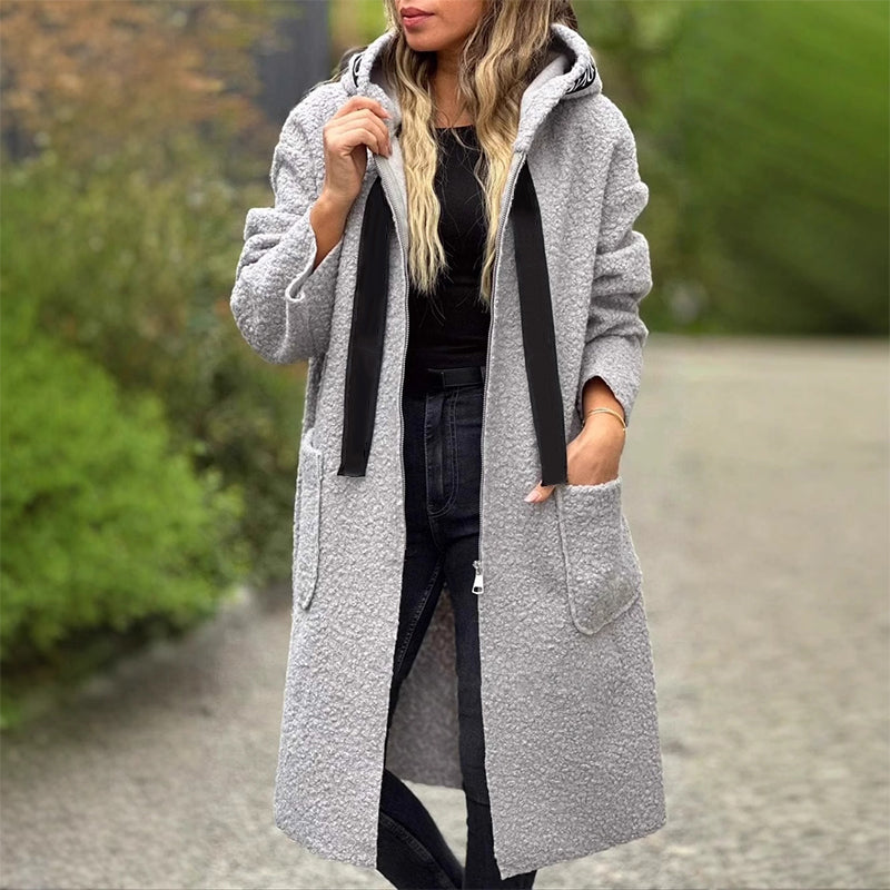 📢🎉50%Rabatt!!!🛍️✨Trendiger Damenmantel mit Reißverschluss, Kapuze und Taschen