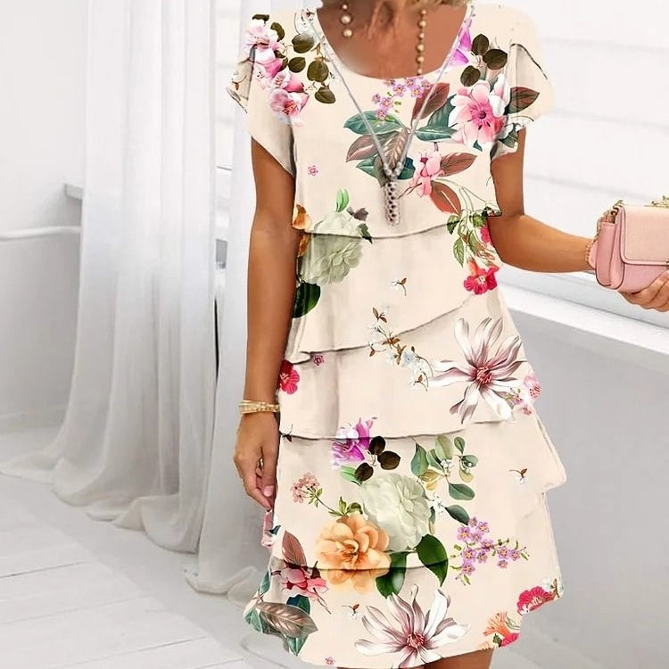 🌸 Kaskadenkleid mit mehrblütigem Blumenmuster💖