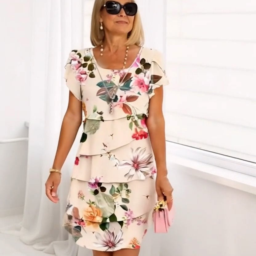 🌸 Kaskadenkleid mit mehrblütigem Blumenmuster💖