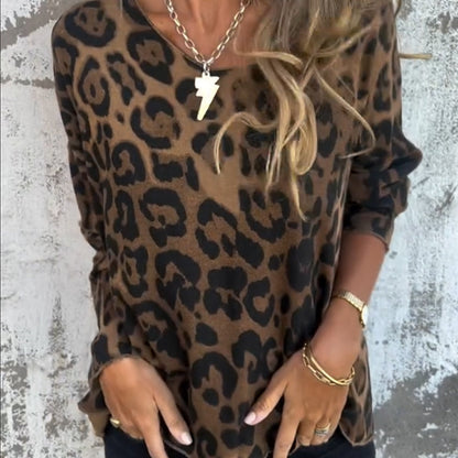 🐆 Damen-Stretchoberteil mit Leopardenmuster & Rundhalsausschnitt – Figurbetont, weicher Stoff & trendiges Design | Perfekt für Alltag, Freizeit & coole Abende – Jetzt -50%!
