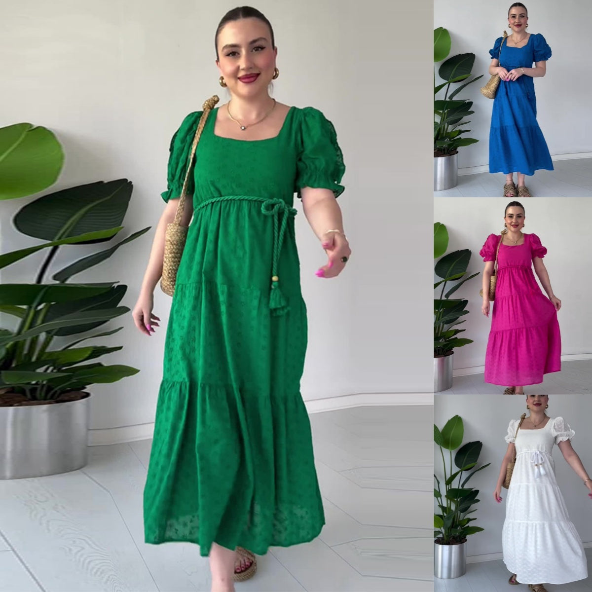 🌸New Arrival Hot Sale 🔥Fließendes Jacquard-Kleid mit quadratischem Ausschnitt für Damen【kostenloser Versand】