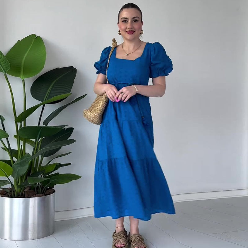 🌸New Arrival Hot Sale 🔥Fließendes Jacquard-Kleid mit quadratischem Ausschnitt für Damen【kostenloser Versand】