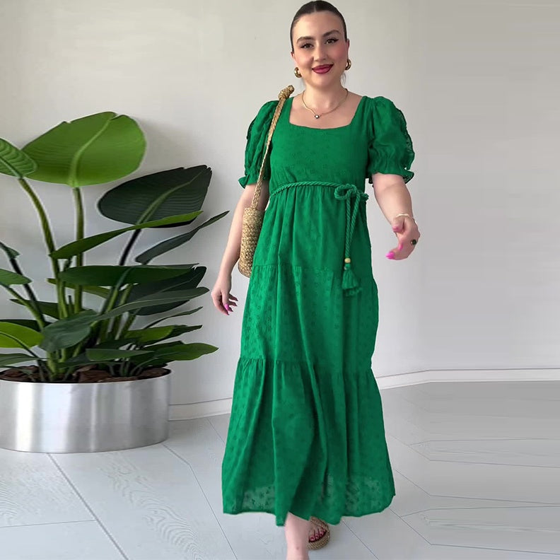 🌸New Arrival Hot Sale 🔥Fließendes Jacquard-Kleid mit quadratischem Ausschnitt für Damen【kostenloser Versand】