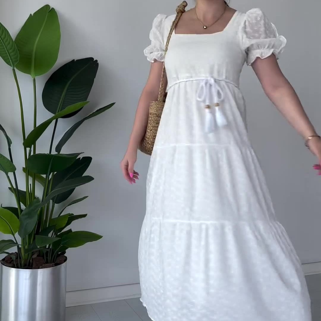 🌸New Arrival Hot Sale 🔥Fließendes Jacquard-Kleid mit quadratischem Ausschnitt für Damen【kostenloser Versand】