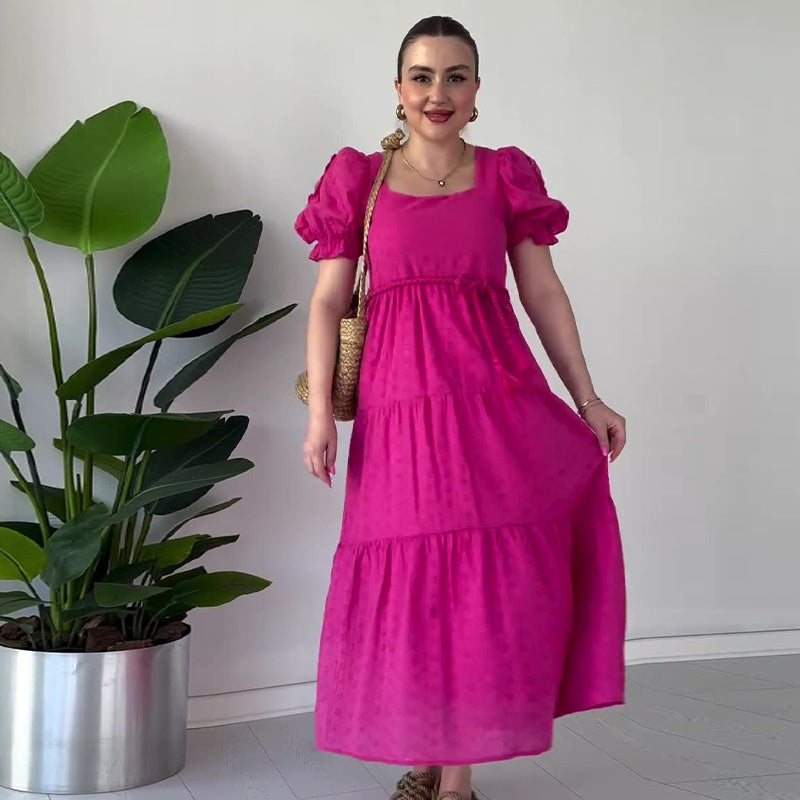 🌸New Arrival Hot Sale 🔥Fließendes Jacquard-Kleid mit quadratischem Ausschnitt für Damen【kostenloser Versand】