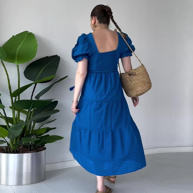 🌸New Arrival Hot Sale 🔥Fließendes Jacquard-Kleid mit quadratischem Ausschnitt für Damen【kostenloser Versand】