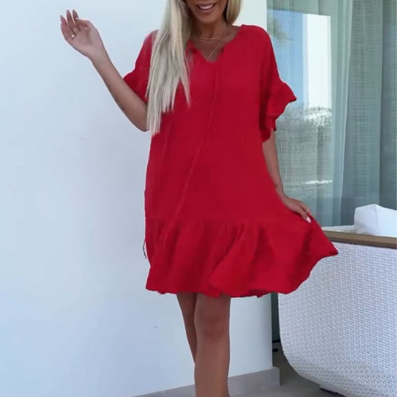 💕New Arrival Hot Sale 💕Einfarbiges Damenkleid aus Baumwolle und Leinen【Hochwertige Stoffe, eleganter Rock】