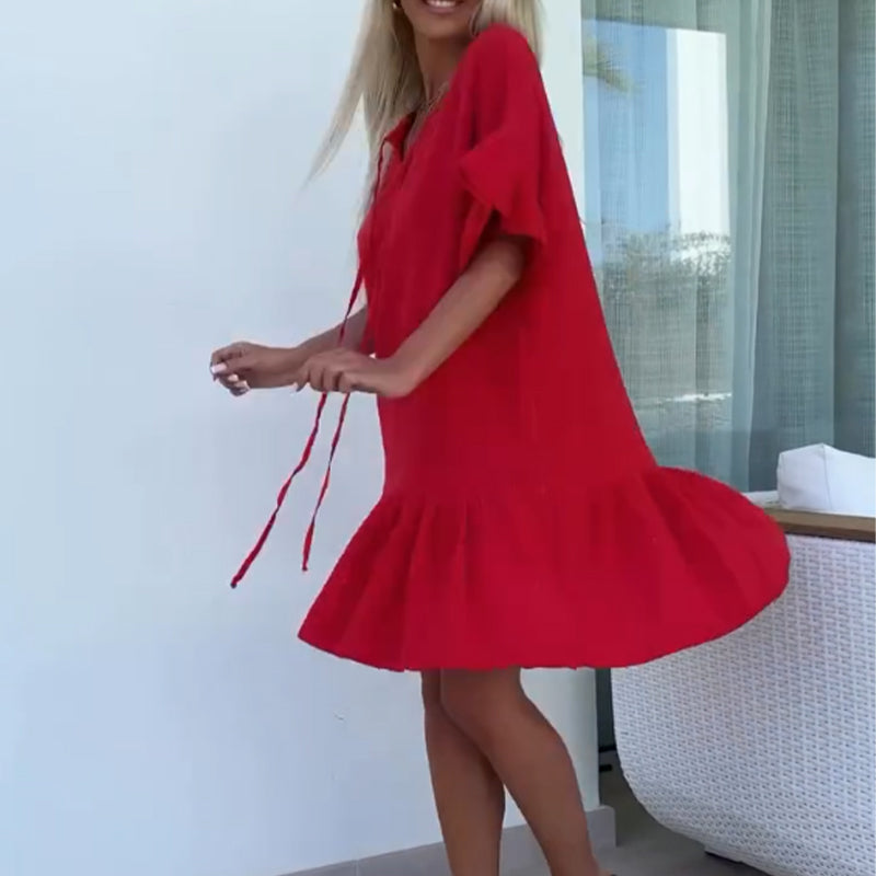 💕New Arrival Hot Sale 💕Einfarbiges Damenkleid aus Baumwolle und Leinen【Hochwertige Stoffe, eleganter Rock】