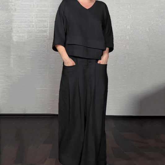 💥Sichern Sie sich heute 58% Rabatt!💃🌺Irregular Hem Cotton Linen Short Sleeve Casual 2-Piece Set