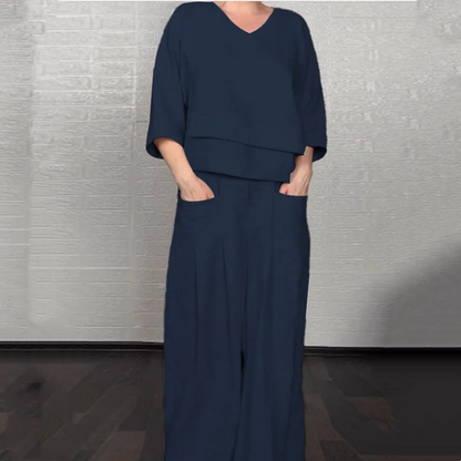 💥Sichern Sie sich heute 58% Rabatt!💃🌺Irregular Hem Cotton Linen Short Sleeve Casual 2-Piece Set