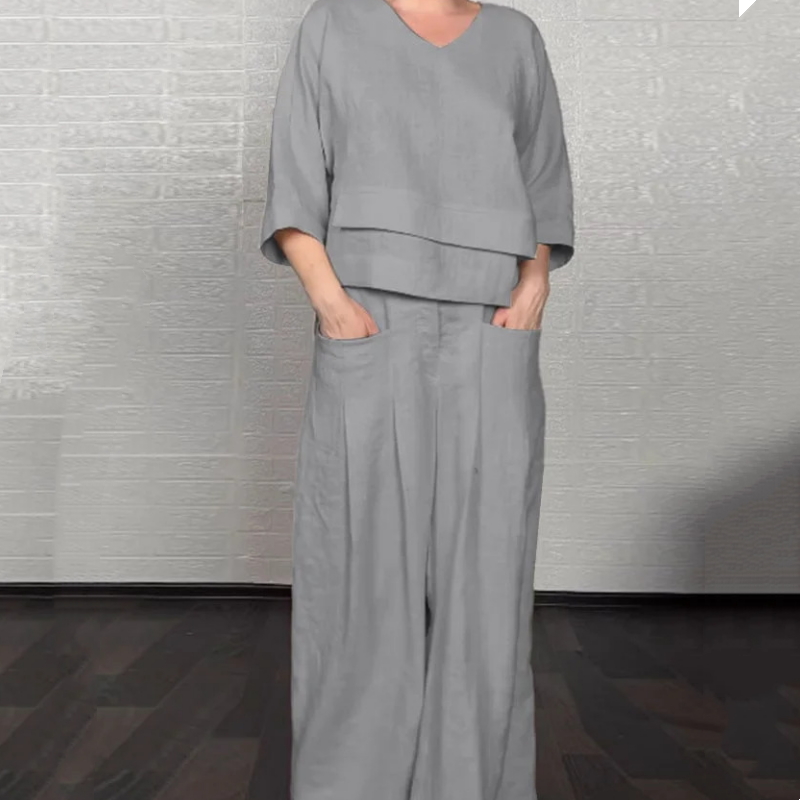 💥Sichern Sie sich heute 58% Rabatt!💃🌺Irregular Hem Cotton Linen Short Sleeve Casual 2-Piece Set