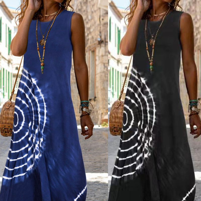 💕Damen lässiges ärmelloses Midikleid