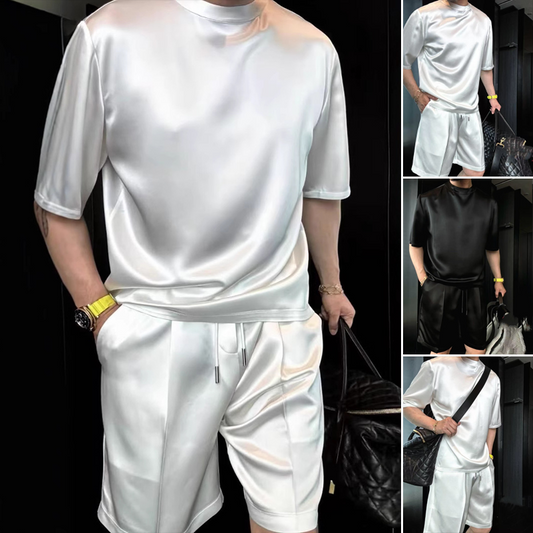 🏆Blitzangebot⚡🔥Hochwertiges, zweiteiliges Herren-Set aus merzerisierter Baumwolle, lässig, einfarbig, Oberteil und Shorts【Lockere Passform, für alle Gelegenheiten geeignet】