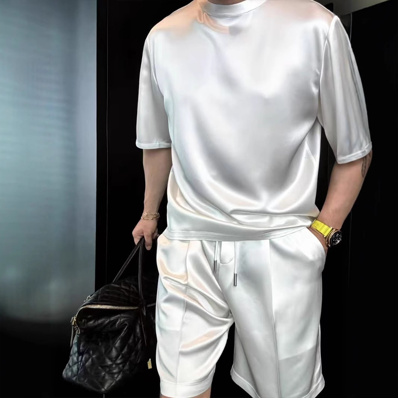 🏆Blitzangebot⚡🔥Hochwertiges, zweiteiliges Herren-Set aus merzerisierter Baumwolle, lässig, einfarbig, Oberteil und Shorts【Lockere Passform, für alle Gelegenheiten geeignet】