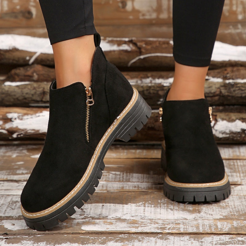 🥾 Damenschuhe trendig und komfortabel, runde Spitze mit Zip 🌟👢