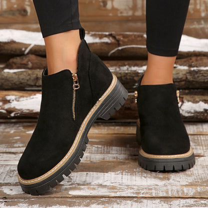 🥾 Damenschuhe trendig und komfortabel, runde Spitze mit Zip 🌟👢