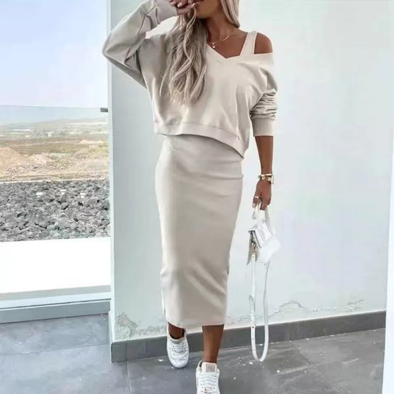 ❤️2-teiliges Set für Damen: Ärmelloses Kleid & lockerer Pullover mit V-Ausschnitt