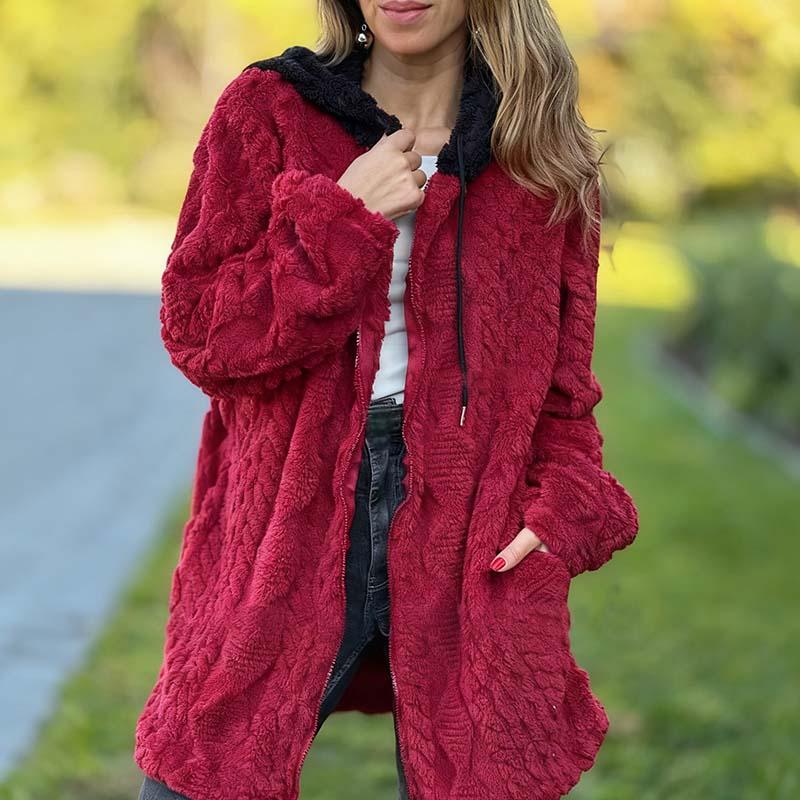 📢📢50% Rabatt!!! 🎉✨ Kuschelig warmer Jacquard-Mantel mit Kapuze & Reißverschluss