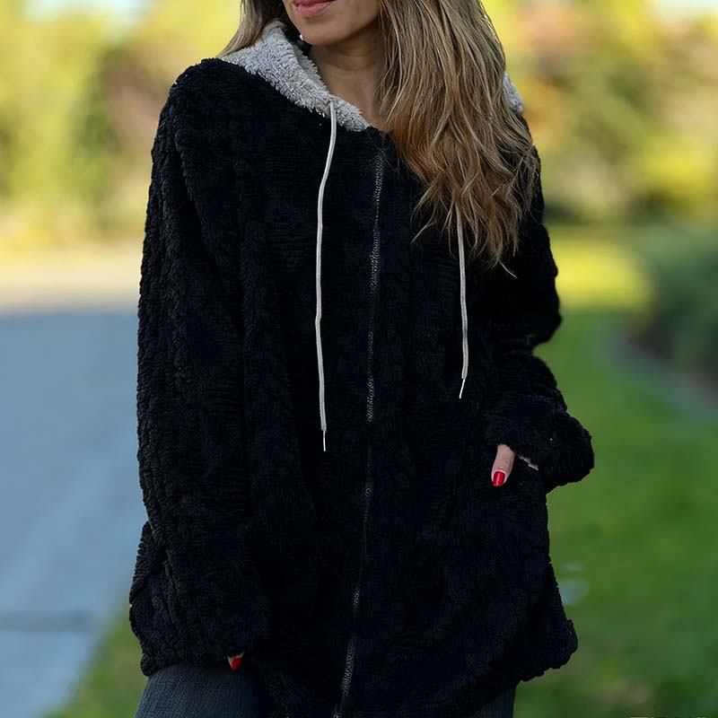 📢📢50% Rabatt!!! 🎉✨ Kuschelig warmer Jacquard-Mantel mit Kapuze & Reißverschluss