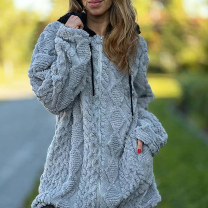 📢📢50% Rabatt!!! 🎉✨ Kuschelig warmer Jacquard-Mantel mit Kapuze & Reißverschluss