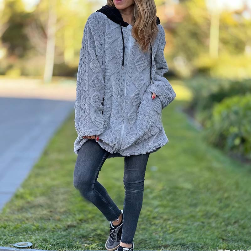 📢📢50% Rabatt!!! 🎉✨ Kuschelig warmer Jacquard-Mantel mit Kapuze & Reißverschluss