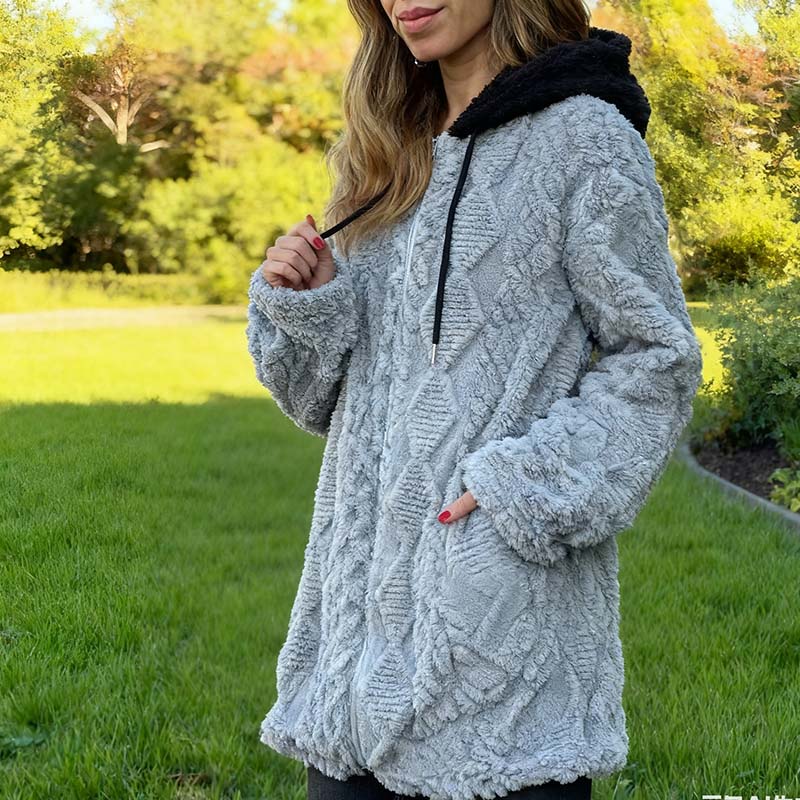 📢📢50% Rabatt!!! 🎉✨ Kuschelig warmer Jacquard-Mantel mit Kapuze & Reißverschluss