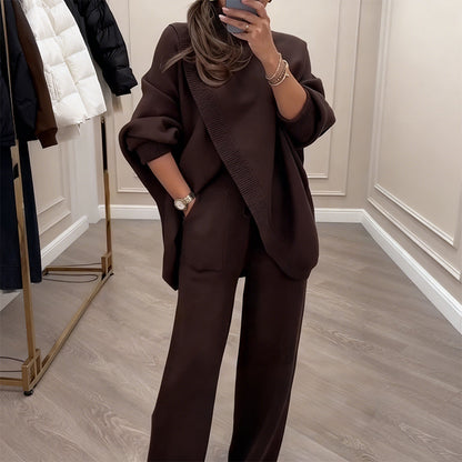 🔥 59 % RABATT! NEU! Zweiteiliges Damen-Set – Asymmetrischer Pullover + weite Hose, bequeme Passform und weicher Stoff, super bequem 👚✨ ✅ Kostenloser Versand