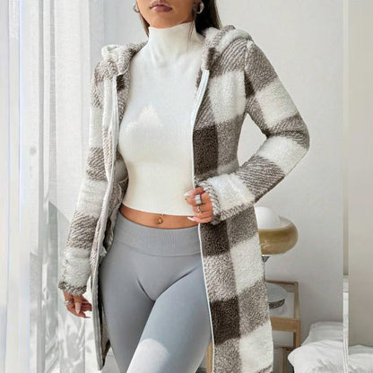 🍂🧥Karierte Kapuzenjacke für Damen mit Reißverschluss✈Versandkostenfrei
