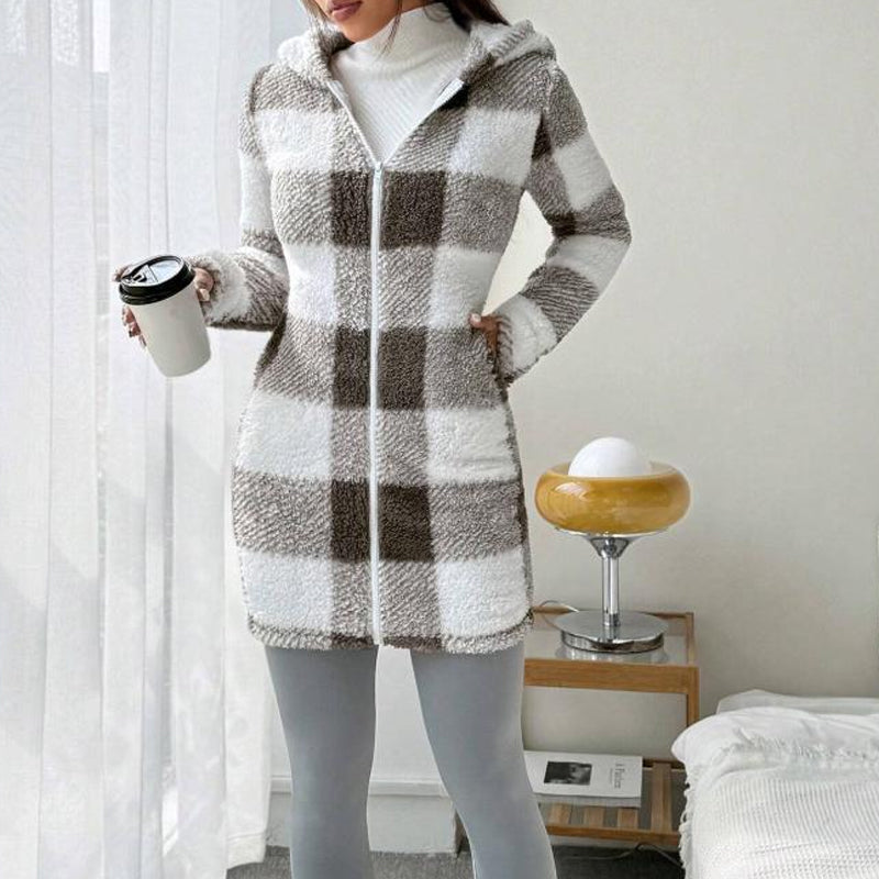 🍂🧥Karierte Kapuzenjacke für Damen mit Reißverschluss✈Versandkostenfrei