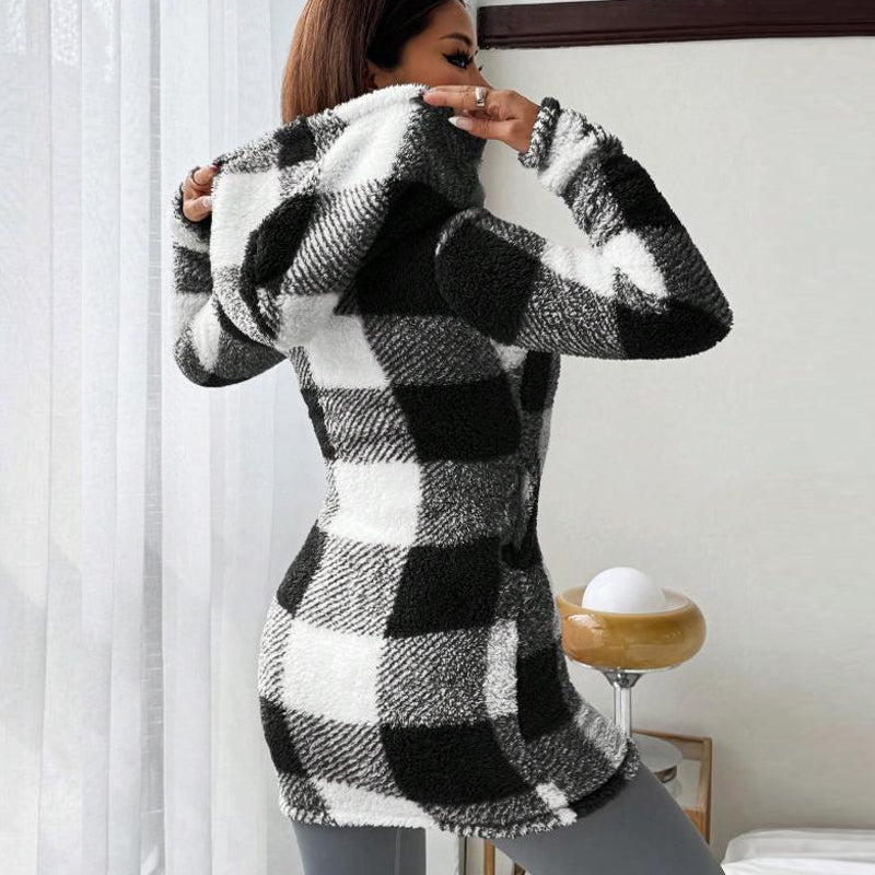 🍂🧥Karierte Kapuzenjacke für Damen mit Reißverschluss✈Versandkostenfrei