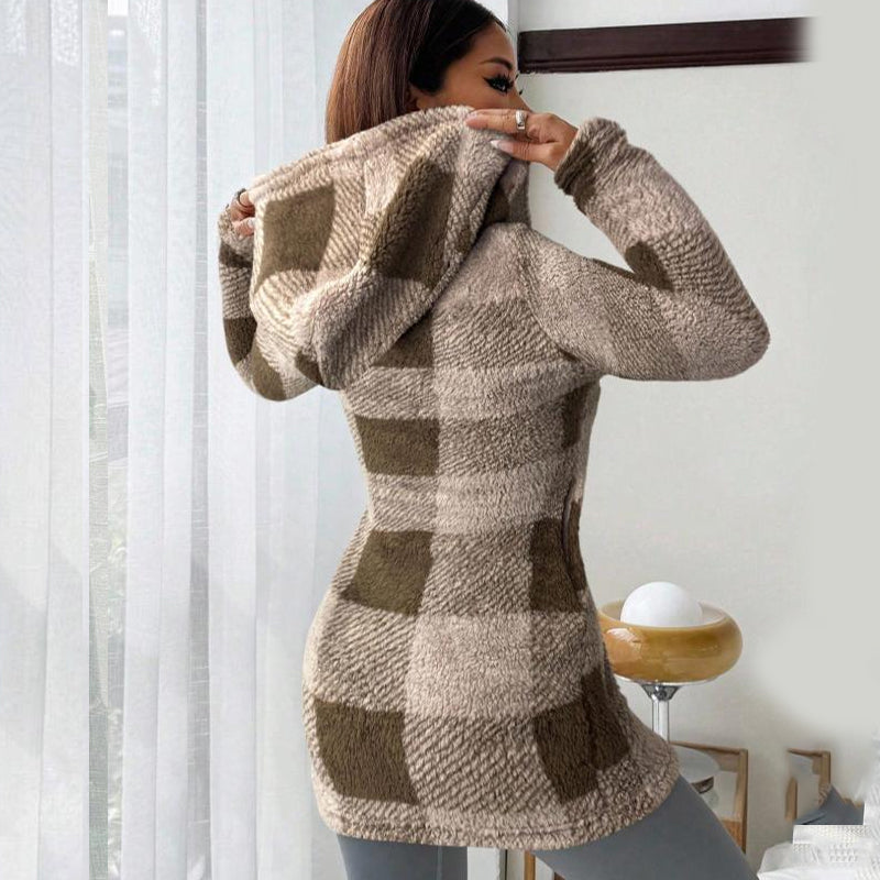 🍂🧥Karierte Kapuzenjacke für Damen mit Reißverschluss✈Versandkostenfrei