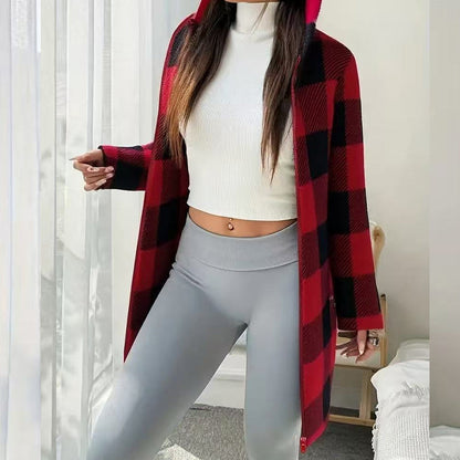 🍂🧥Karierte Kapuzenjacke für Damen mit Reißverschluss✈Versandkostenfrei
